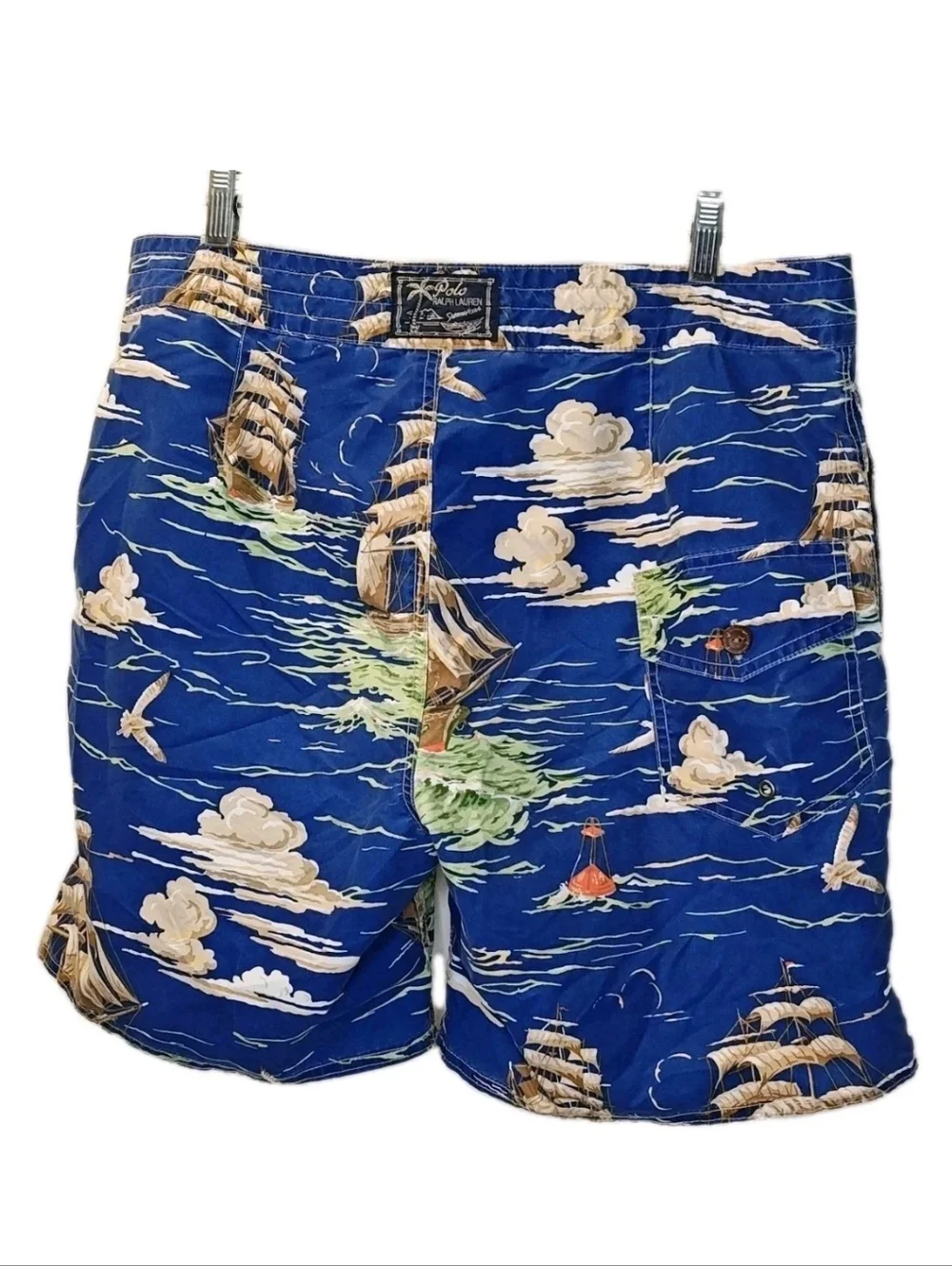 Polo Ralph Lauren Swimwear Resort Boardshorts Men 36/7 Blue Nautical Ships Birds